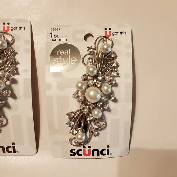 Scunci Real Style Hair Barrette QTY 2 with Pearls & Rhinestones NWT - Picture 2 of 3